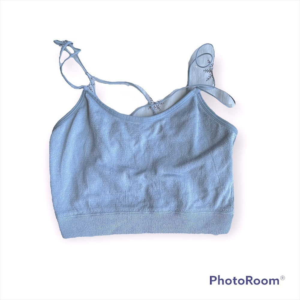 Hollister Gilly Hicks Light Blue Glitter Cross Spaghetti Strap Cropped Tank Top - Picture 1 of 6